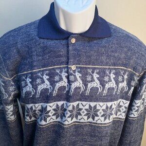 Vintage Saturdays Men's blue and white Polo soft Sweater Medium M EUC